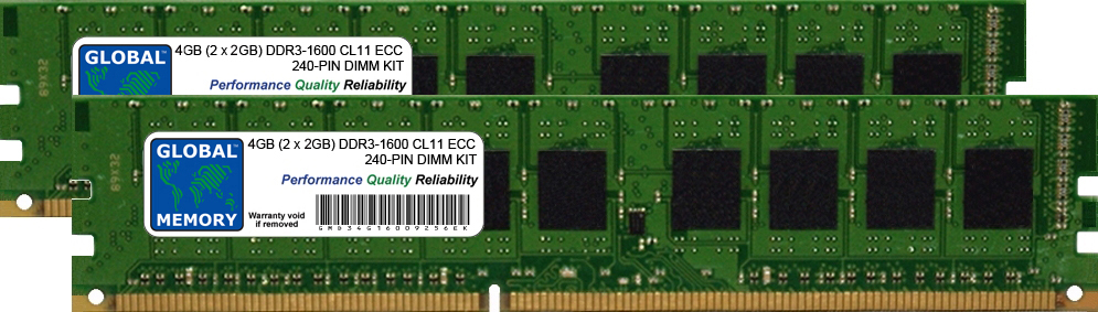 4GB (2 x 2GB) DDR3 1600MHz PC3-12800 240-PIN ECC DIMM (UDIMM) MEMORY RAM KIT FOR SERVERS/WORKSTATIONS/MOTHERBOARDS